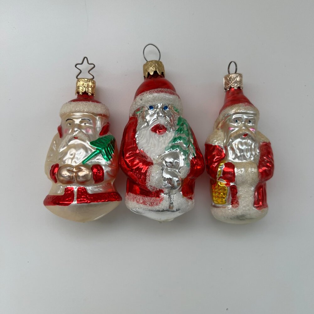 3 Vintage Inge Hand Blown Glass Santa Claus Ornaments Rare Christmas
